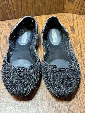 Melissa + Campana Papel VII Black Glitter Jelly Ballet Flats Size 7